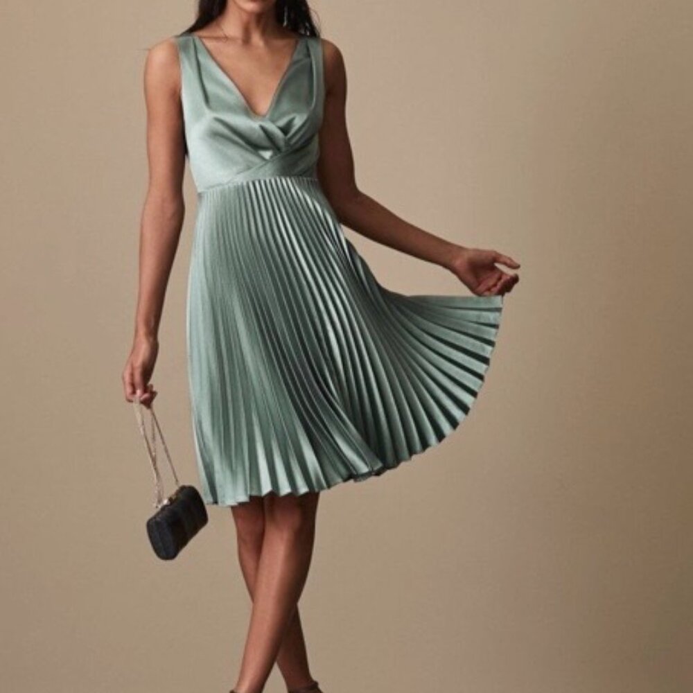 Seafoam Reiss Alicia Pleat Dress